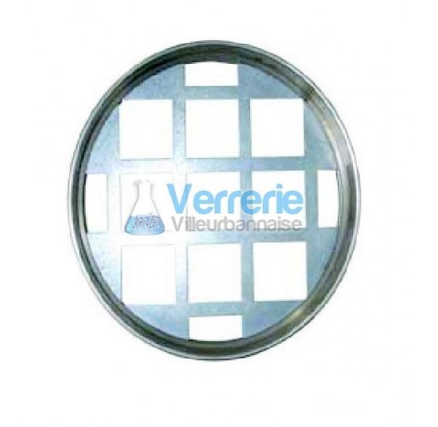 Sieve square perforation diameter 400 mm height 60 mm mesh  4 mm with identification number and work