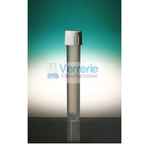 Flat base tube with skirt base 10mlPP naturel height 96.5 diameter 15.8and screw cap wh, 250/bag