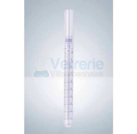 Tube a essai 10 subdivision : 0,1 ml a bec graduation bleue diametre 14 mm vendu par 10 long. : 170 