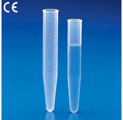 Graduated conical centrifuge tubes 10 ml O.D 16mm height 107 mm graduation 0,1 ml, in polypropylene 