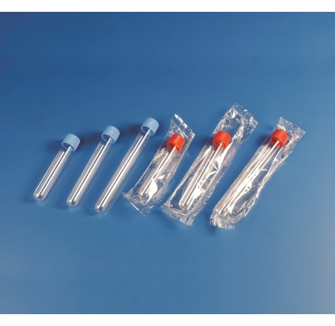 Tube à essais 20 ml en polystyrene diamètre 16 mm longueur 150 mm, stérile, fond rond avec bouchon v