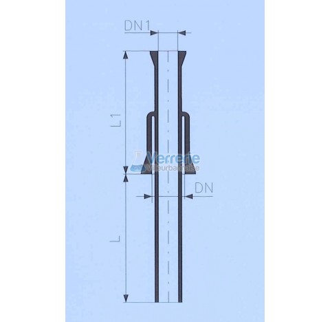 Tube d'alimentation DN 50 RK et DN 25 RK Longueur L : 100 mm , L1: 125mm verre industriel