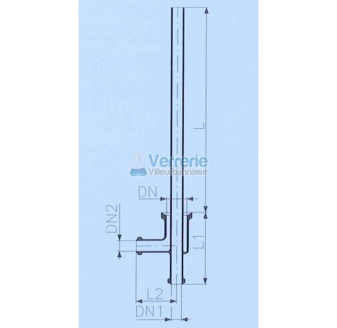 Antidebordement DN 50 KZB 2X DN 25 KZA Longueur L: 500mm L1: 175mm L2: 100mm verre industriel