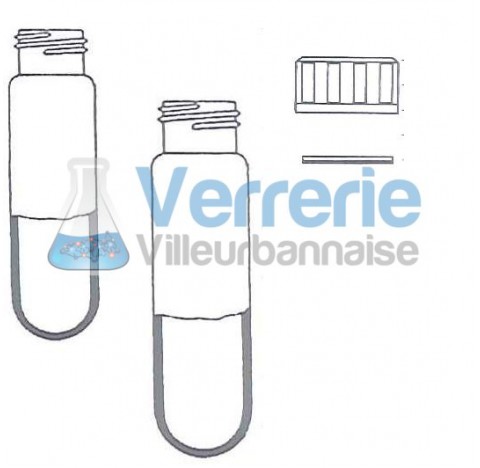 Glass centrifuge tube, diameter x length 16x76mm  fond rond  avec pas de vis et bouchon bakelite et 