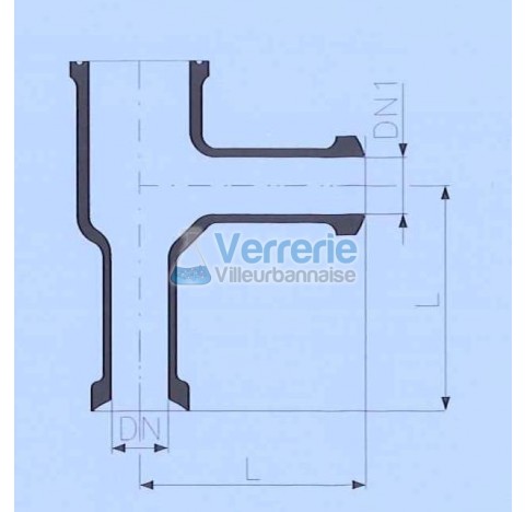 corps de valve en verre avec DN 50 KZB et DN(1) 50 KZA longueur totale 150mm angle droit