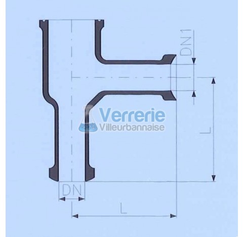 corps de valve en verre avec DN 50 KZA et DN(1) 50 KZB longueur totale 150mm angle droit