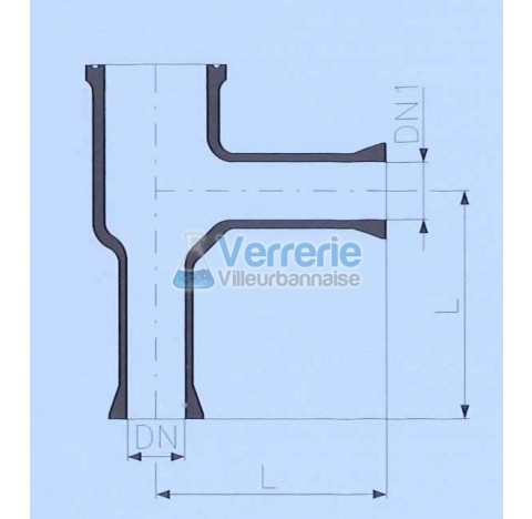 corps de valve en verre avec DN 25 RK et DN(1) 25 RK longueur totale 100mm angle droit