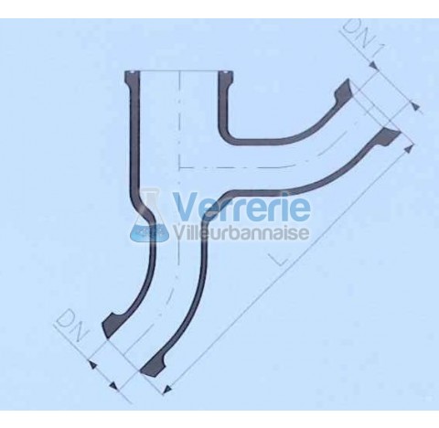corps de valve en verre avec olive diam 33 mm et DN(1) 25 KZB longueur totale 200mm