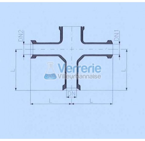 Corps de valve en verre avec DN 50 KZB , DN(1) 50 KZA et DN(2) 50 KZB Longueur totale 150 mm