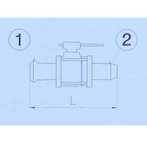 Robinet a boule un DN 25 RK et olive diam 33mm Longueur 175 mm pour fermeture de fluide , corps en v