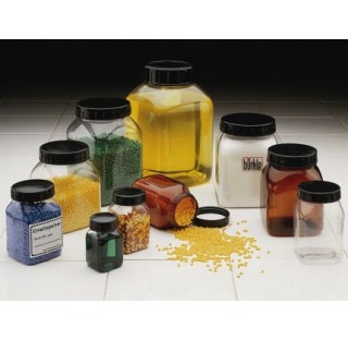 Wide-necked box, square, PVC transp., 50ml, w/ cap