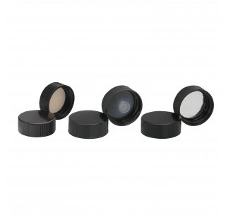 Bouchon visse phenolique noir a joint caoutchouc styrene-butadiene (14B) a face PTFE, taille 33-430 