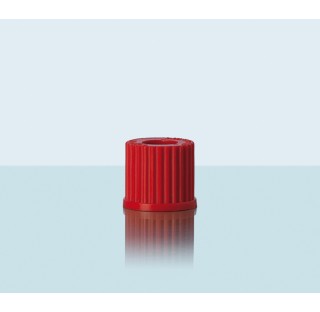 Screw-caps with aperture, GL 25, PBT, red, aperture bore 15 mm packing of 10