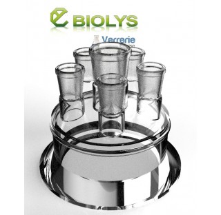 Couvercle DN 100 avec un rodage central 29/32 et 5 rodages 19/26 droits Hauteur :125 mm Pression max
