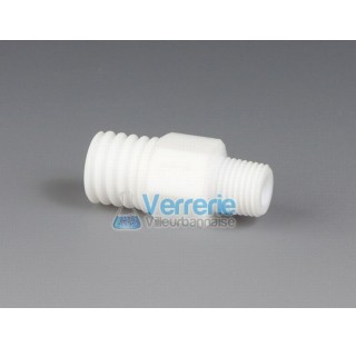 Screw Adapter tube fittings, PTFE with thread NPT 1/8 and GL14 bore diam 4mm wrench size hexagone 15