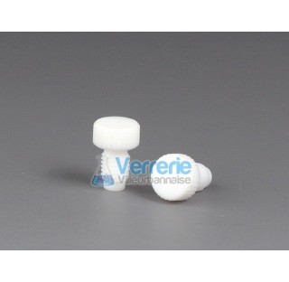 Plug, PTFE for tubing IDXOD : 0,8X1,6mm (1/32x1/16) white pieces with male thread UNF1/428G packing 