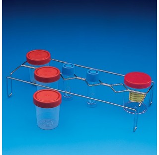Safety box rack in stainless steel for 10 urine containers up to 200 ml and 3 stool containers 30 ml