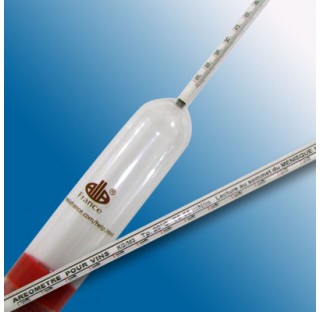 Densimetre pour le vin en verre amplitude 1.000-1.030 g/ml  division 0,0002 precision 0,0004 longueu