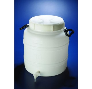 PEHD Jerrycans 100 L en HDPE with stop cock, internal diameter of neck 240 mm height 770 mm diameter