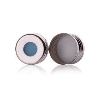 Bouchon filetee a espace de tete avec septum PTFE/silicone bleue transparente pour fiole a espace de
