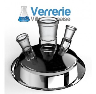 Glass lid of reactor DN 100 central socket 29/32 angled socket :2 x 14/23 height :125 mm Pression