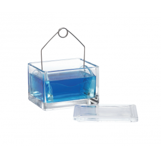 Cuve de coloration avec couvercle, 20 lames, verre sodocalcique de Type III, clair (Boite de 3)