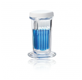 Jarre de coloration 5 lames, verre sodocalcique de Type III, clair, avec bouchon polypropylene blanc