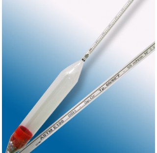 Densimetre en verre amplitude 0 /6 degre API   division 0,1 precision 0,1 longueur totale 168 mm A.S