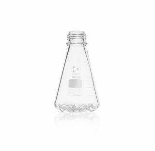 Duran baffled flask, GL 45, with 4 bottom baffles, 500 ml diameter 105 mm total height 149 mm withou
