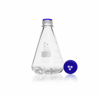 Duran baffled flask, GL 45, with 4 bottom baffles complete with membrane screw cap, 1000 ml