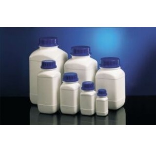 Flacon plastique PEHD de 1,5 litre, blanc, 100gr, col central filetage 80DIN-E, ONU solide, marquage