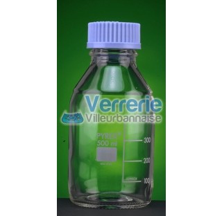 Bottle 1 liter ISO GL45 with screw cap and blue ring Dim. Diam 101 mm height 203 mm