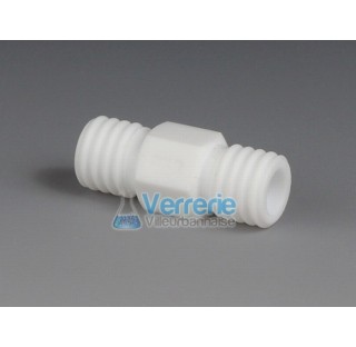 Adapter, PTFE with threads 2X GL45 bore diam 32,5 mm lenght 75mm wrench size 46 mm temperature resis