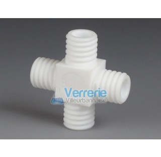 Cross Adapter ,PTFE with threads 2X GL14 bore diam 6,5 mm lenght 54mm wrench size 20 mm temperature 
