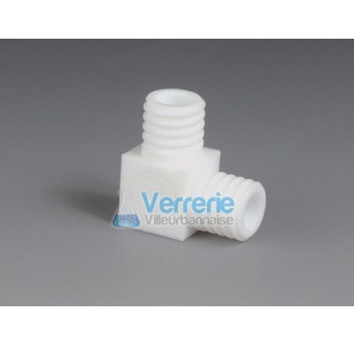Elbow Adapter ,PTFE with threads 2X GL14 bore diam 6,5 mm lenght 37mm wrench size 20 mm temperature 