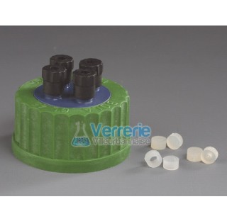 HPLC distributor for bottles, PP thread GL45 four ports for tubing OD 1,6-4 mm temperature resistanc