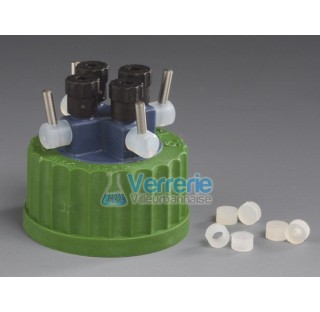 HPLC distributor for bottles with stopcocks, PP thread GL45 four ports for tubing OD 1,6-4 mm bore d
