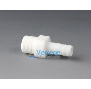 Screw-in tubing connector, PTFE Thread NPT 1/4 OD of connectors 9mm bore diam 5,8 mm lenght 22 mm wr