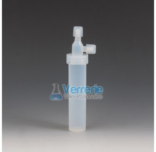 Micro scrubber bottle, PFA 50 ml height 180 mm, connectiong of tuubing OD 6mm , OD of column 31mm Th