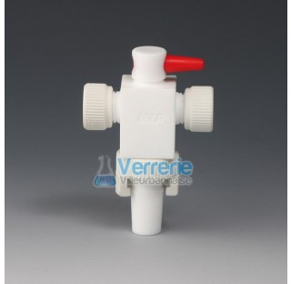 Vacuum stopcock, PTFE cone 19/26 stopcock bore dia 2 mm connections for tubing OD 8mm temperature re