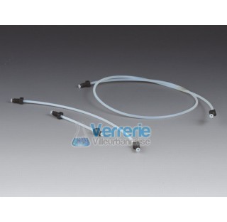 Flanged tubing, PTFE ID x OD : 1,6x3,2mm (1/16x1/8) lenght 100mm with 2X UNF 1/428G temperature resi