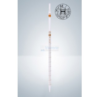 Pipette graduee 5 ml subdivision: 0,1 ml Graduation brune jusqu'a la pointe ,classe AS, ecoulement t