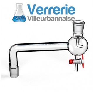 Pont de distillation a boule de garde rodage 29/32 et robinet clé 2.5 mm en PTFE , longueur 200 mm